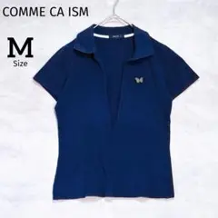 【 コムサイズム】スキッパーネック ポロシャツ 半袖 M ネイビー
