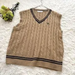 ユーエスポロアッスン　ニット　ベスト　(L)　刺繍ロゴ　ケーブル　スクール