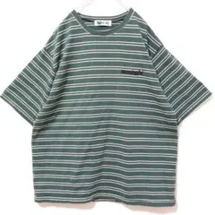 【NO STREET】　半袖　Tシャツ　メンズ　緑　グリーン　ボーダー　古着