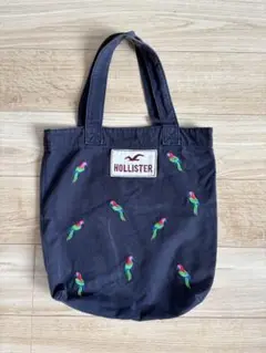 【ホリスター】トートバッグ エコバッグ ハワイ限定　トロピカルな鳥　ネイビー