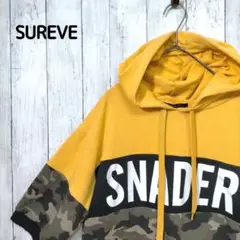【SUREVE】パーカー レディース 5分袖 文字プリント 迷彩 Mサイズ