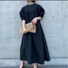 CASA FLINE金子綾さんコラボ ボリュームスリーブマキシワンピース黒