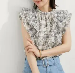 【新品】VISシアーチェックフリルブラウス