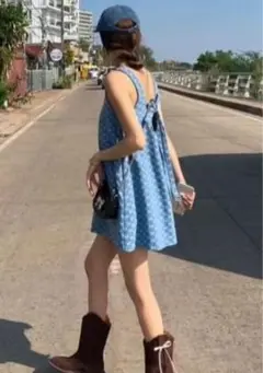 ミニリボンデザインデニムワンピ