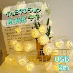 ★最終セール★　USB　イルミネーションライト　ローズ　薔薇　LED　3ｍ　白