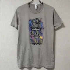 652 グレー ドクロ アメリカ古着 Tシャツ 骸骨 スカル プリントTシャツ
