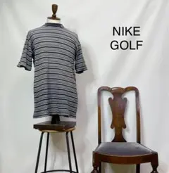 3337【ブルーストライプ美品】NIKE GOLF モックアップシャツ Lサイズ