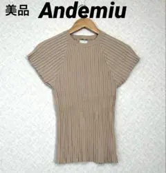 美品【Andemiu】 半袖リブニットトップス Free ベージュ