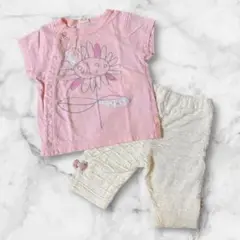 Tシャツ　半袖　トップス　パンツ　ピンク　白　セット　70cm 花柄　リボン
