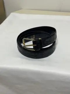 dunhill ダンヒル クロコ型押し レザーベルト ブラック ゴールド金具