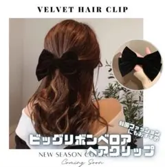 ベロア リボン バレッタ 黒 髪留め ヘアクリップ 髪飾り 韓国 R19