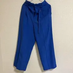 ウエストリボン付き青ワイドパンツ　Lサイズ　vis