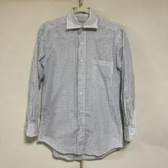【CHOYA)青と白のチェック柄 長袖シャツ Sサイズ