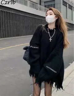 韓国 ファッション ニット セーター L レディース ブラック ワンピース 冬