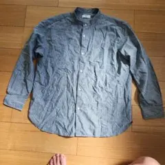 バンドカラーシャツ XL 青白ストライプ