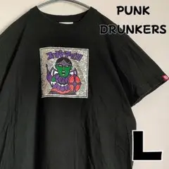 PUNK DRUNKERS　ビッグプリント　半袖　Tシャツ　黒　L