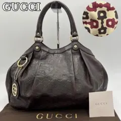 GUCCI シマ スーキー GG トートバッグ レザー ロゴチャーム 金具 A4