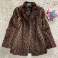 【美品】ロティニー ミンク リアルファーコート 毛皮 女優襟 ブラウン系 9 M