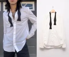 メゾンマルジェラ H&M 長袖 フェイクタイ ノーカラー シャツ Sサイズ 白