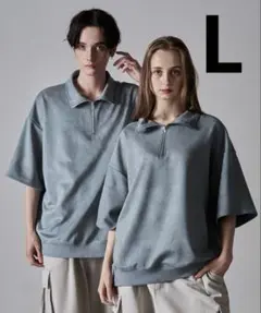 【完売品】CLEL ハーフジップ デザイン 半袖プルオーバーTシャツ ブルー L