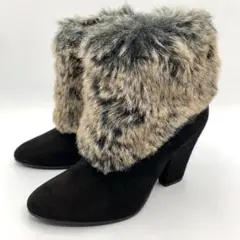 ❀美品 ファビオルスコーニ 23cm ファー ショートブーツ 黒 ブラック
