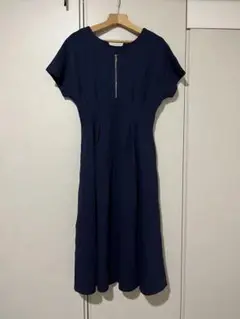 ネイビー 半袖 Aライン ワンピース