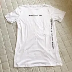 Tシャツ　半袖　ホワイト　ロゴTシャツ　スリット　韓国　レディース　XL　ロンT