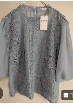【新品未使用】フラッシュブルーのくすみブルーのプルオーバー レース