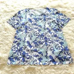 【美品】VINVERT　バンベール　半袖　Tシャツ　花柄　総柄　カットソー　青