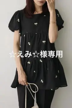 ラスト❣️ミニフラワー刺繍パフチュニック　ブラックfrene