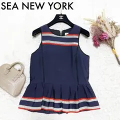 新品 SEA NEW YORK フリルブラウス ボーダー ネイビー 2