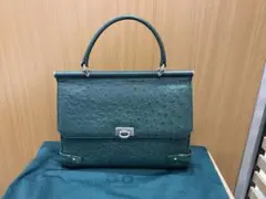 ダークグリーン ハンドバッグ オーストリッチ　ダチョウ革　本革