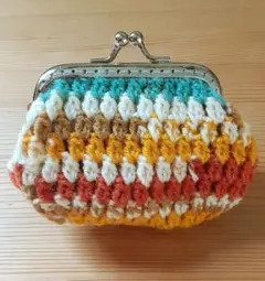 多彩編みがま口財布　一点物