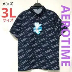 メンズ AEROTIME ドライ半袖ポロシャツ 総柄 3L ネイビー 吸汗速乾