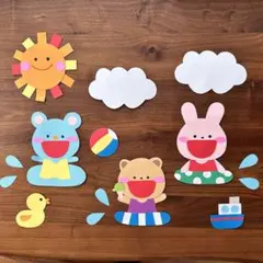 海　プール　太陽　アイス　夏　うきわ　画用紙　壁面飾り　夏　ガーランド　保育教材