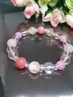 レピドライト / 水晶 / カルセドニーミルキーピンク 天然石ブレスレット