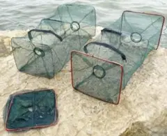 激安 2点セット 魚捕り網 網カゴ 仕掛け網軽量 コンパクト収納 折り畳み式