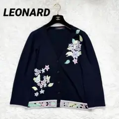 【美品✨】レオナール　カーディガン　アウター　花柄　トリム　大きいサイズ　L