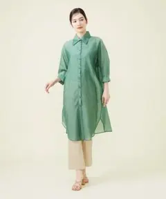 Sybilla シビラ　コットンシルクオーガンジーロングシャツ　グリーン