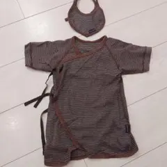 ベビー服とスタイセット 茶色と白のストライプ 新生児 ロンパース