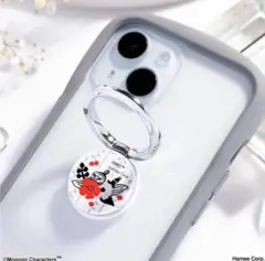 ムーミン スマホリング 薄型 フラットタイプ (リトルミイ&ソフス/赤い花)