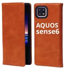 【本革】AQUOS sense6 手帳型 ケース キャラメル ガラスフィルム付き