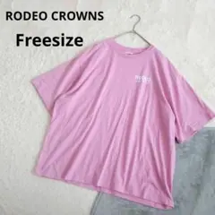 【ロデオクラウンズ】Tシャツ フリーサイズ ピンク 綿60% バックロゴ 刺繍