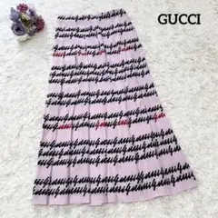 美品 GUCCI ロゴプリーツロングスカート シルク100% ピンク 36