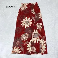 ジッツォ　ロングスカート　花柄　キュプラ混　麻　スリット　大人可愛い　レトロ