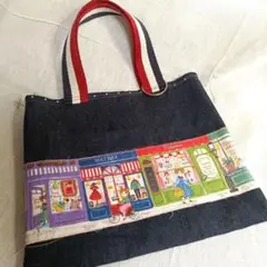 デニムバッグ フランスの街並み　小さめ　30ｘ25