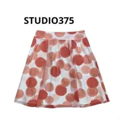 STUDIO375 スタジオ375 総柄ひざ丈フレアスカート L オレンジ
