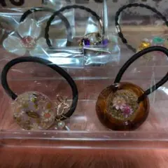 【新品未使用】ハンドメイド　花柄レジンヘアゴム　5個セット