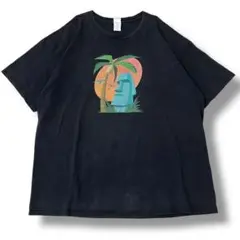 【00s】Erik Kling モアイ像 ヤシの木 アートTシャツ 2XL