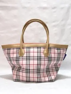 Burberry ブルーレーベル ピンク ノバチェック船形トートバッグ